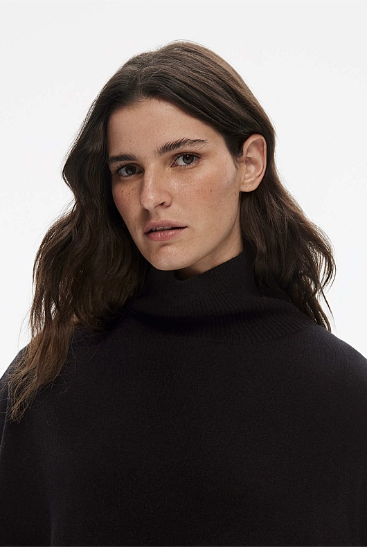 Silk Merino Longline Poncho - Black