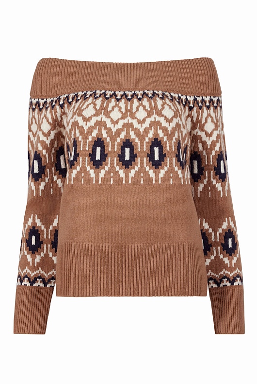 Off Shoulder Fair Isle Knit - Camel