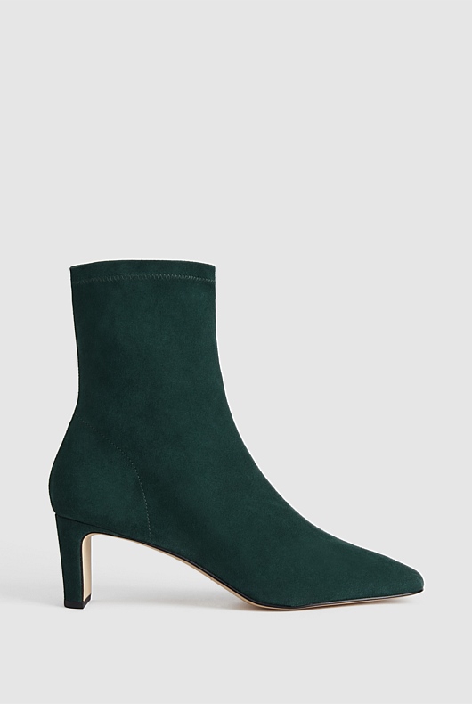 Suede 65mm Heel Bootie - Teal Green