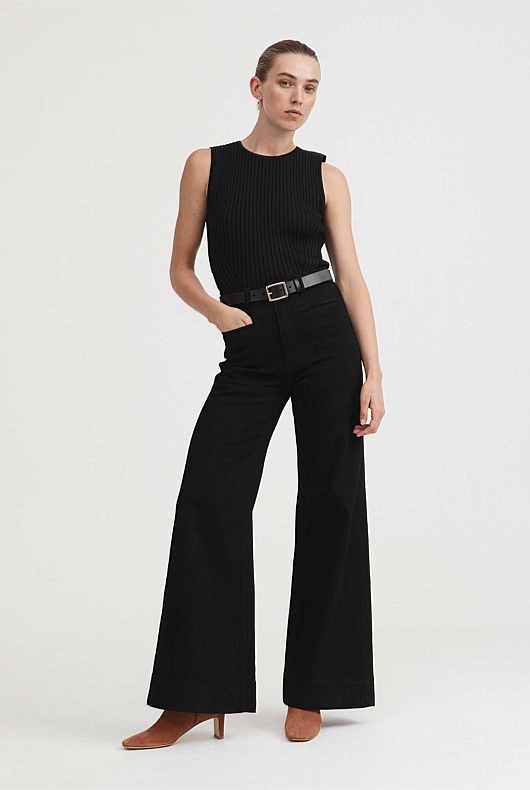 Pocket Detail Wide Leg Jean - Black