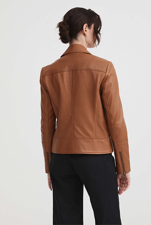 Leather Biker Jacket - Chestnut
