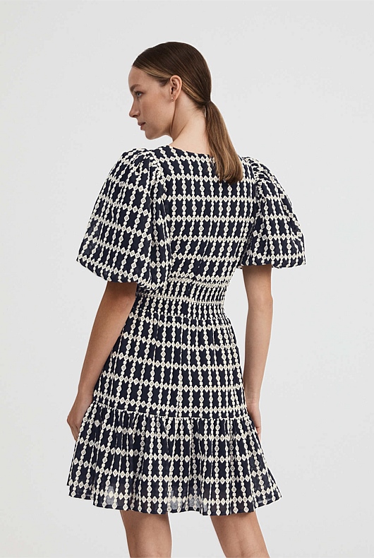 Embroidered Tiered Mini Dress - Blue Night