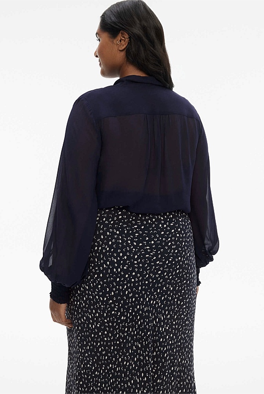 Twist Front Blouse - Blue Night