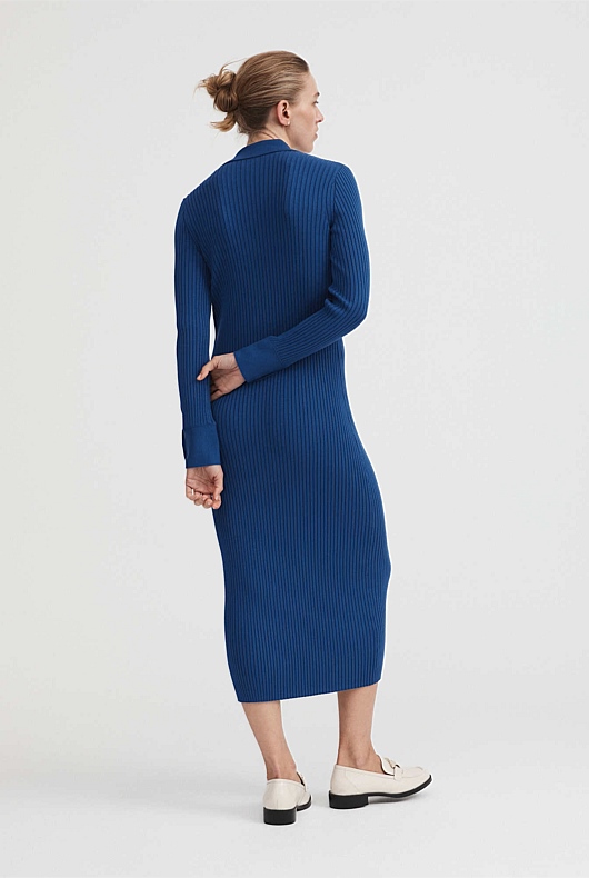 Button Through Rib Longline Cardigan - Eclipse Blue