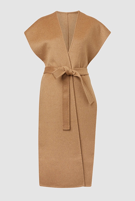 Wool Blend Longline Vest - Camel