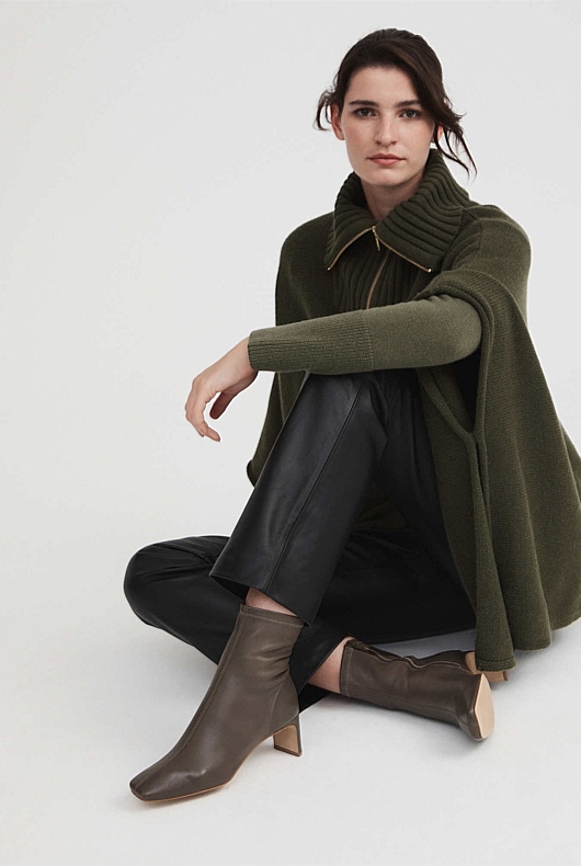 Leather 65mm Heeled Bootie - Sage