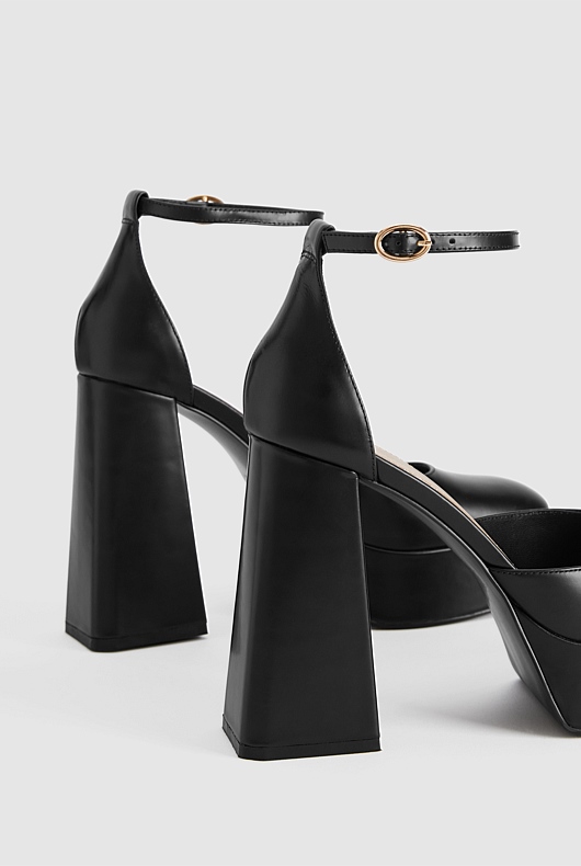 Leather Platform Heel - Black