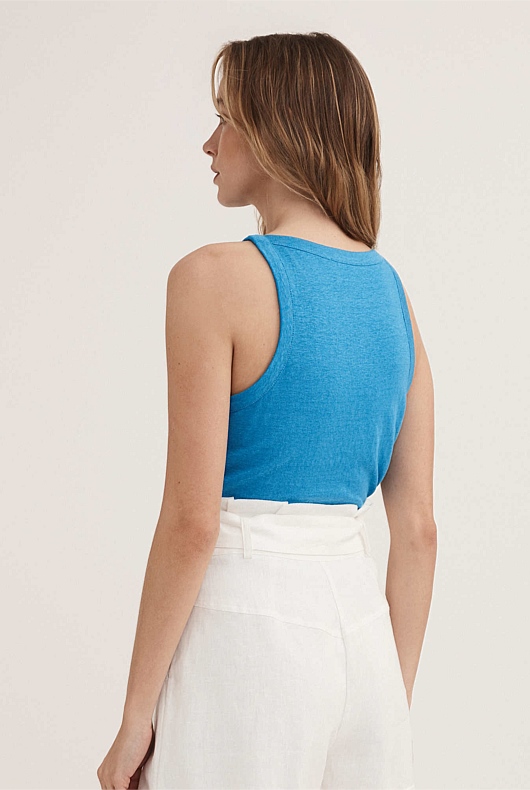 Linen Bind Detail Tank - Cyan