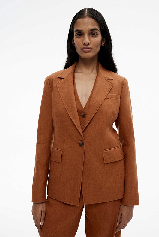 Cotton Linen Single-Breasted Blazer - Faded Terracotta