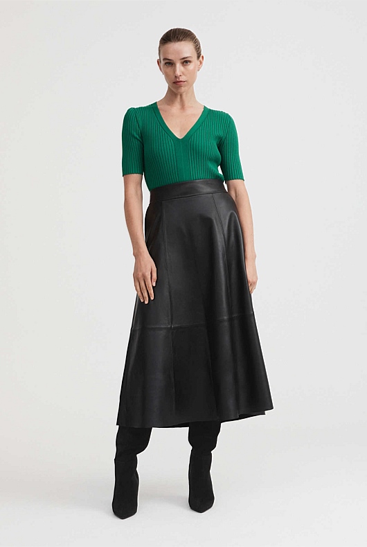 Rib V Neck Short Sleeve Knit - Aqua Green