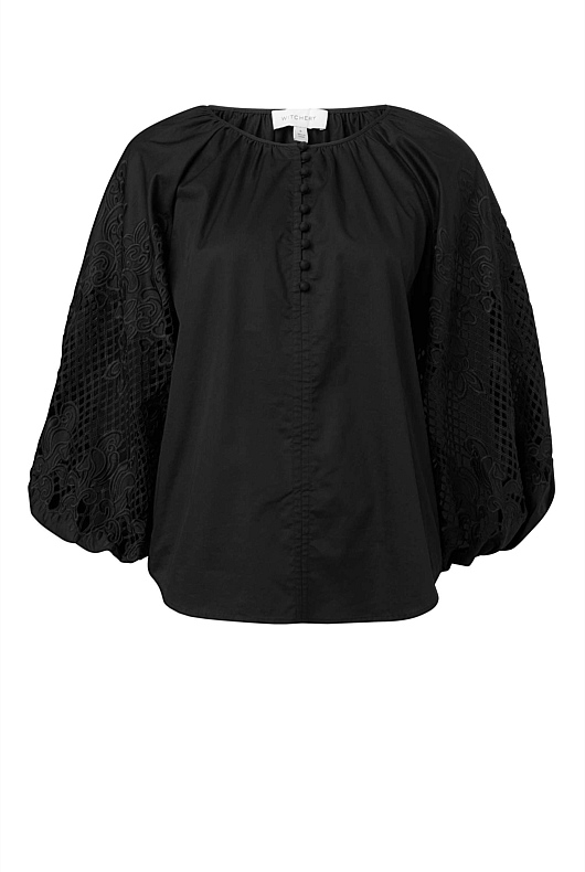 Lace Sleeve Blouse - Black