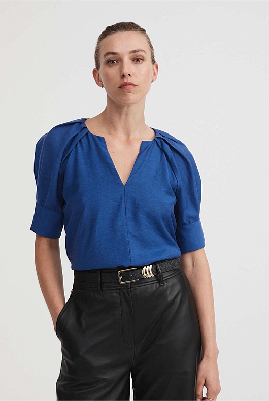 Raglan Pleat Sleeve Blouse - Eclipse Blue