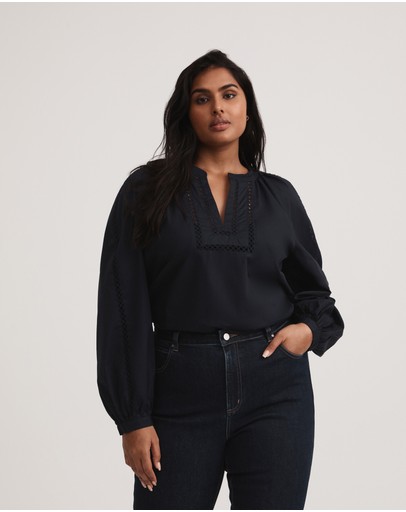 Witchery Cotton Self Stripe Trim Blouse