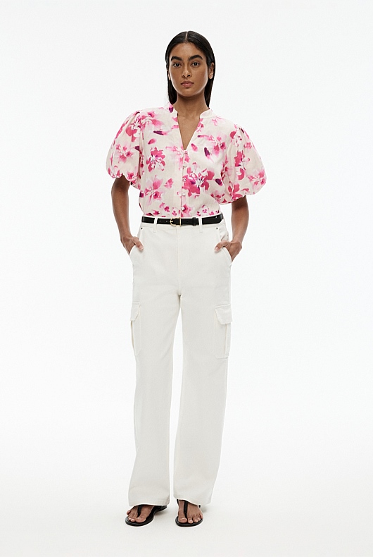 Ikat Bloom Print Blouse - Buff