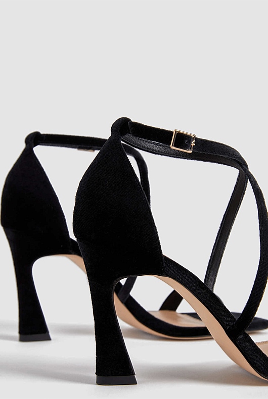 Velvet Open Toe 90mm Heel - Black