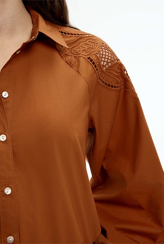 Cotton Broderie Blouse - Faded Terracotta