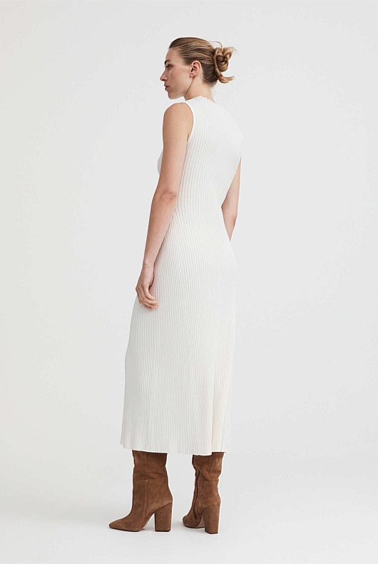 Knit Rib Mock Neck Dress - Chalk