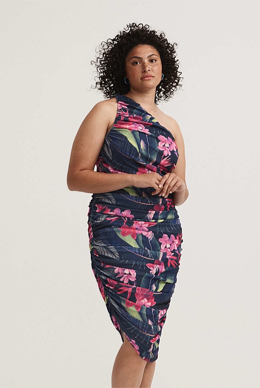 Mesh Vivid Floral Dress - Midnight Purple