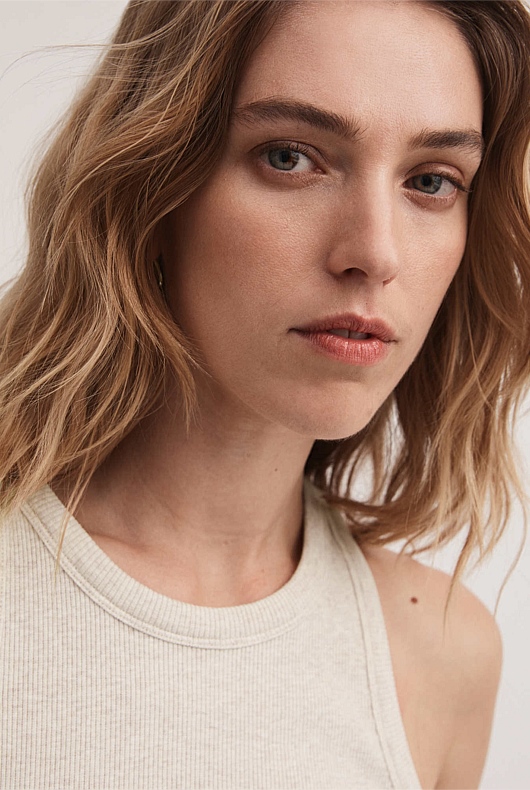 Racer Rib Tank - Oatmeal Marle