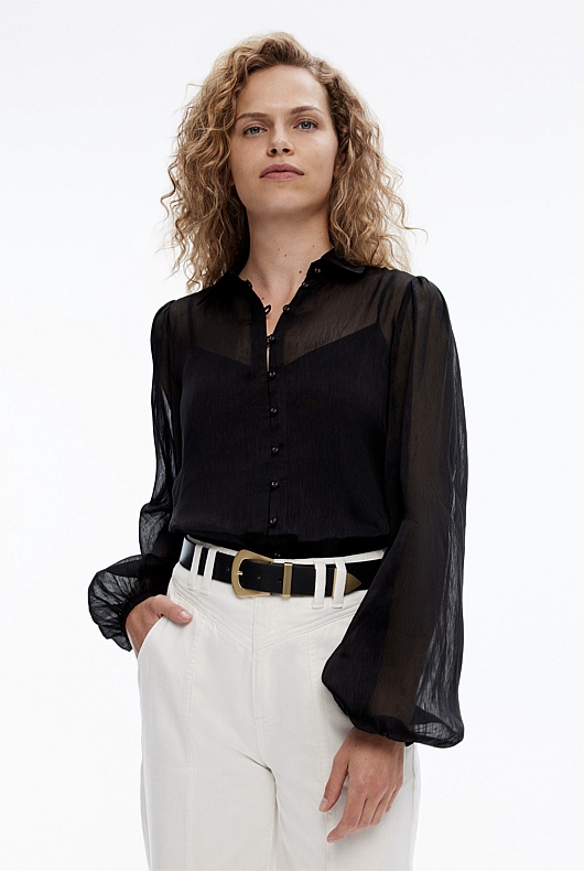 Silk Linen Blouse - Black