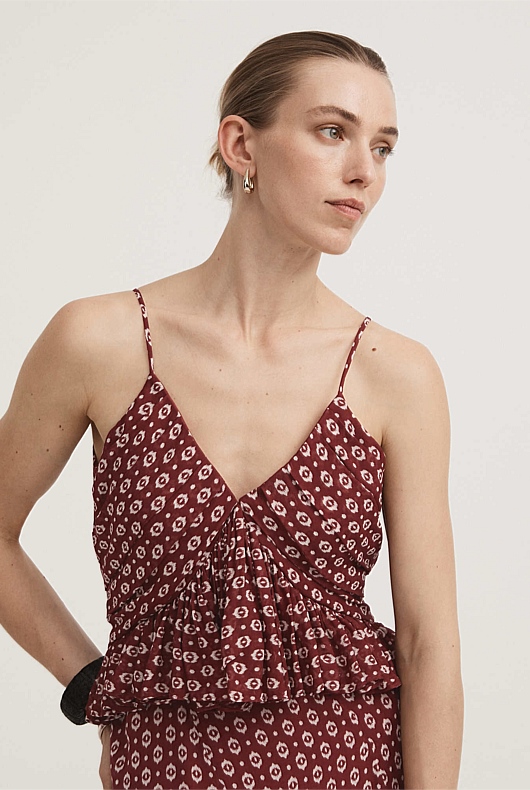 Ikat Pleat Cami - Burnt Sienna
