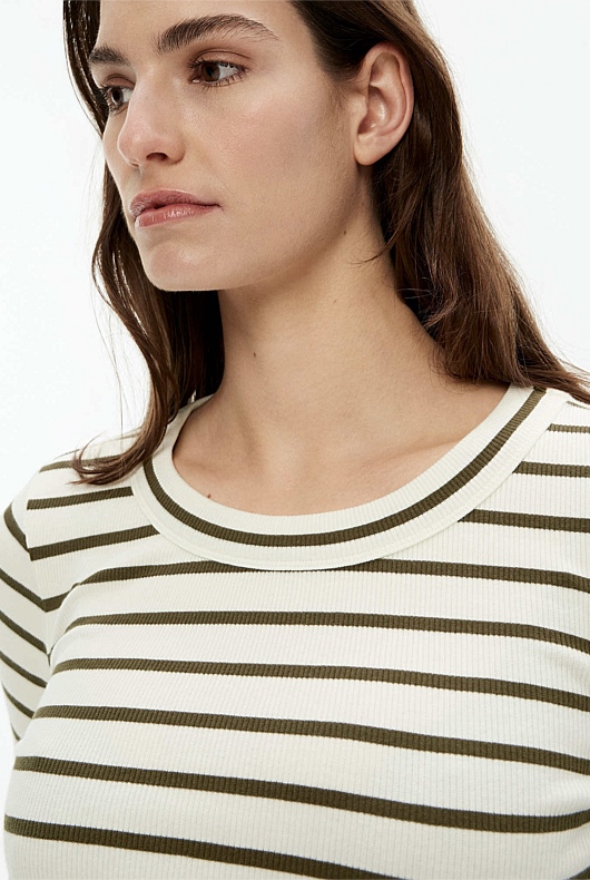Stripe Long Sleeve Rib Top - Vine Green