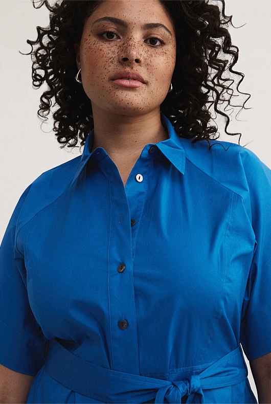 Tie Waist Shirt Dress - Bold Blue