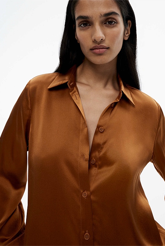 Silk Satin Relaxed Shirt - Faded Terracotta