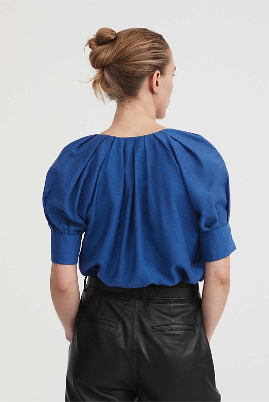 Raglan Pleat Sleeve Blouse - Eclipse Blue