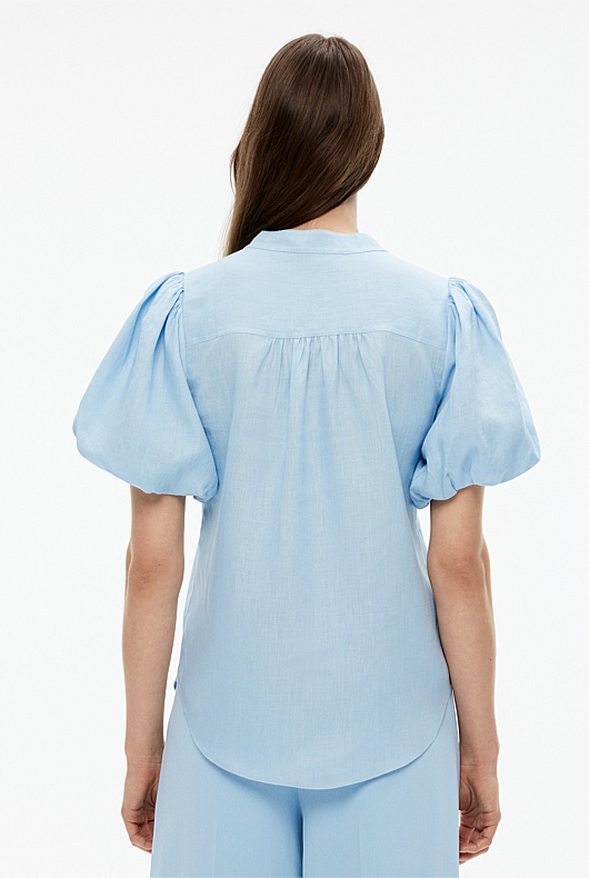 Hemp Puff Sleeve Blouse - Soft Blue