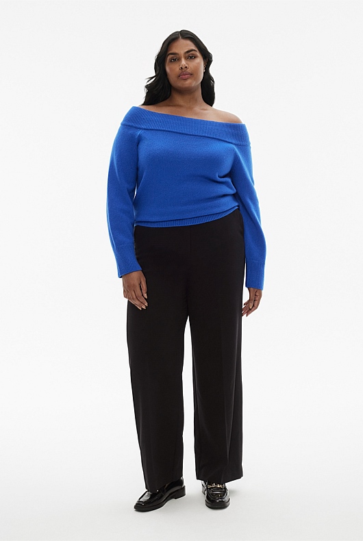 Merino Off Shoulder Knit - Bold Blue