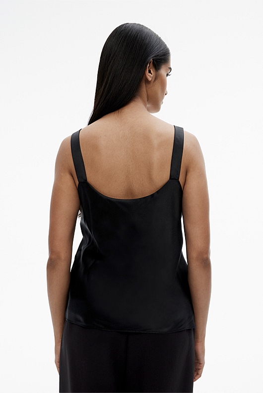 Silk Satin Scoop Camisole - Black