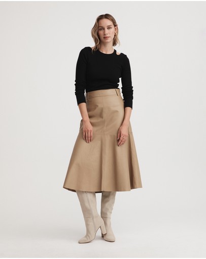 Witchery Cotton Rib Cut Out Long Sleeve Top