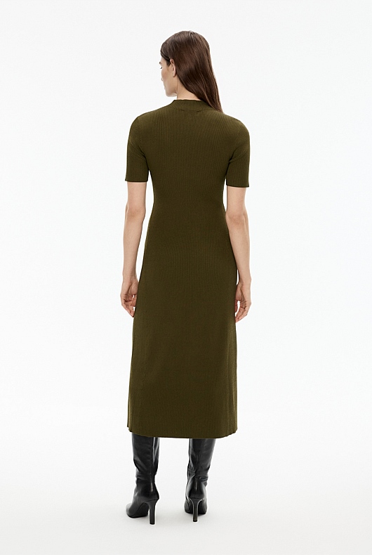 Rib Mock Neck Knit Dress - Jungle