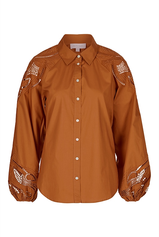 Cotton Broderie Blouse - Faded Terracotta