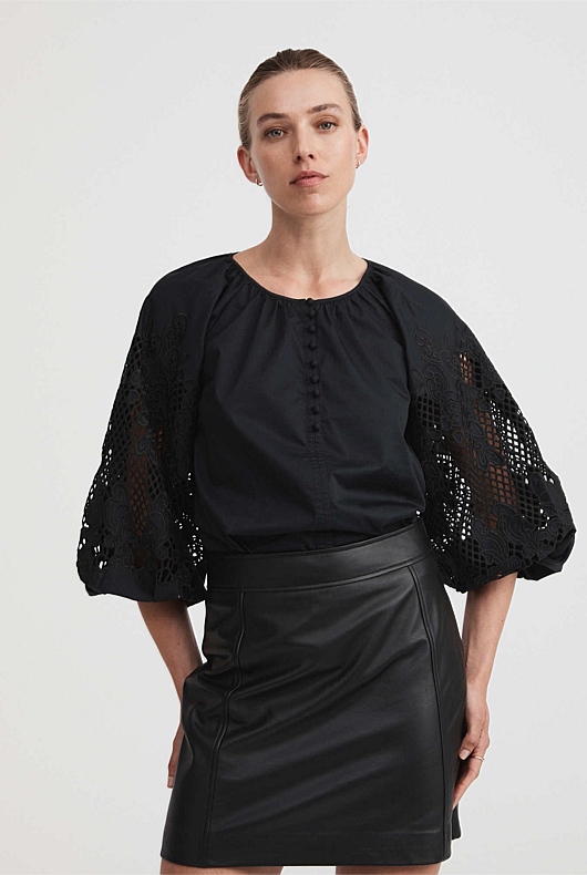Lace Sleeve Blouse - Black