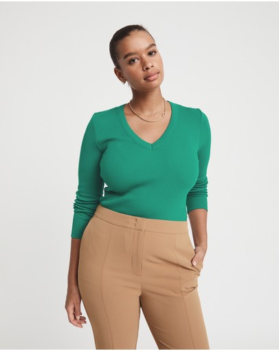 Witchery Cotton V Neck Rib Top