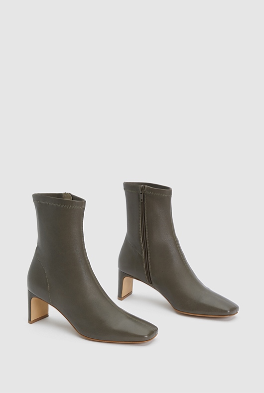 Leather 65mm Heeled Bootie - Sage