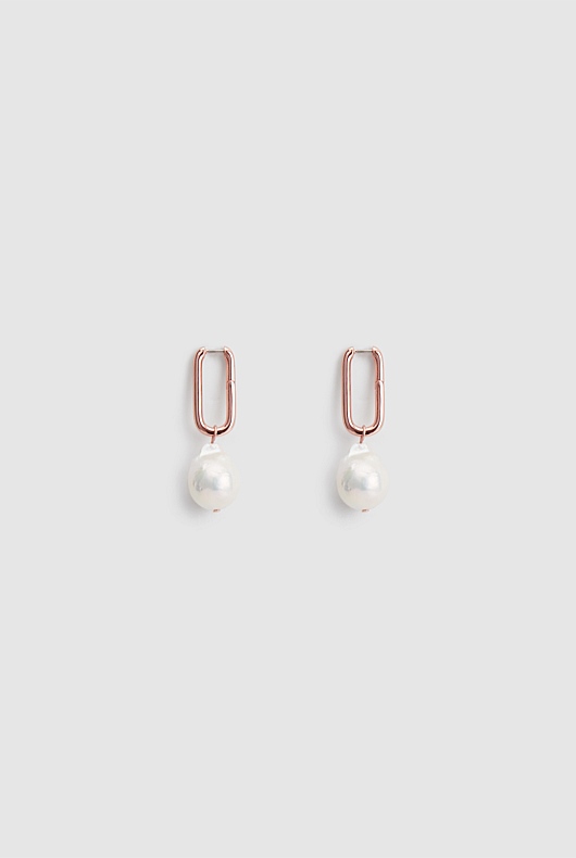 Baroque Pearl Link Earring - Rose Gold