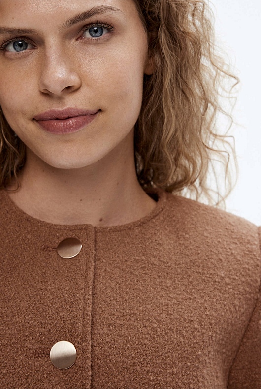 Wool Blend Textured Jacket - Camel