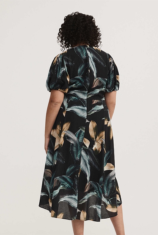 Ink Leaf Print Midi Dress - Phantom