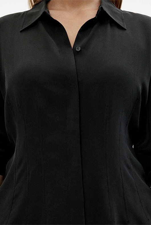 Silk Dart Detail Shirt - Black