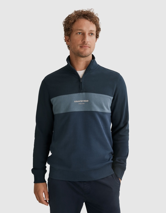 Country Road Australian Cotton Logo Stripe Half Zip Sweat