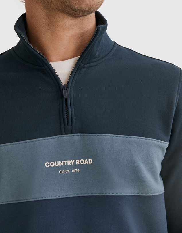 Country Road Australian Cotton Logo Stripe Half Zip Sweat