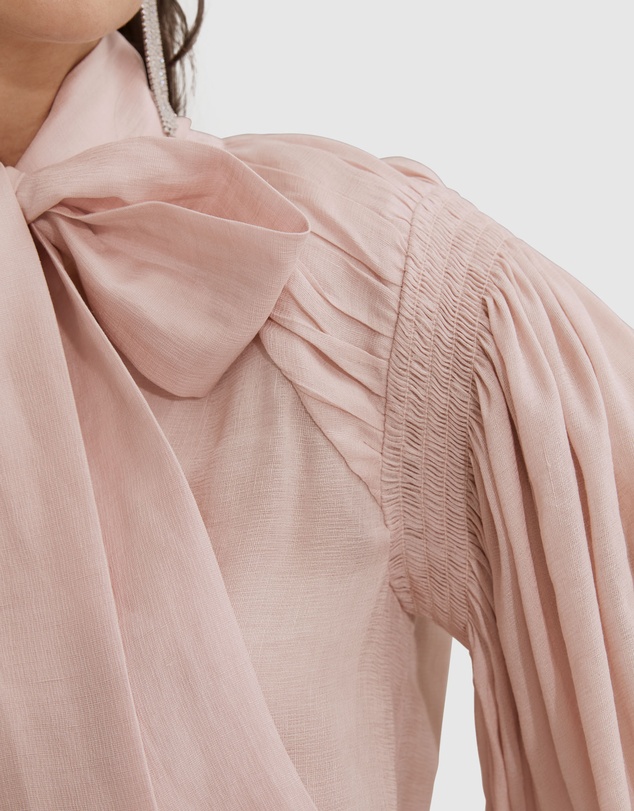 Country Road Tie Front Gathered Blouse