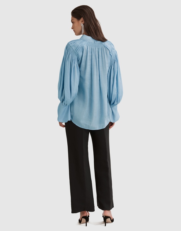 Country Road Tie Front Gathered Blouse