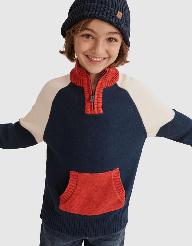 Country Road Half Zip Spliced Knit