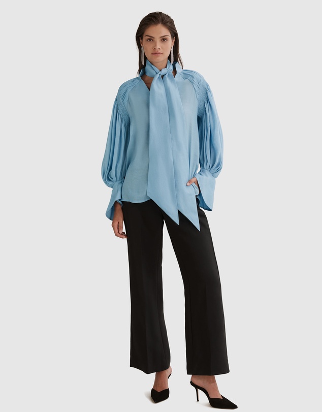 Country Road Tie Front Gathered Blouse