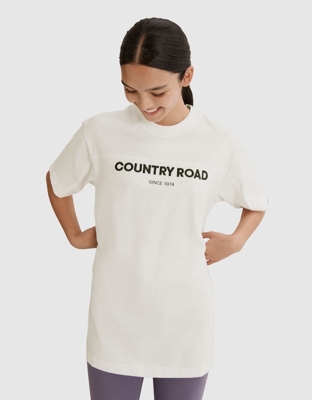 Country Road Teen Recycled Cotton Short Sleeve Logo Longline T-Shirt