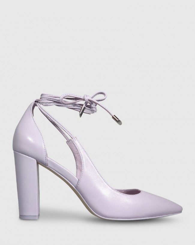 Wittner Hennessy Lilac Leather Ankle Wrap Block Heel